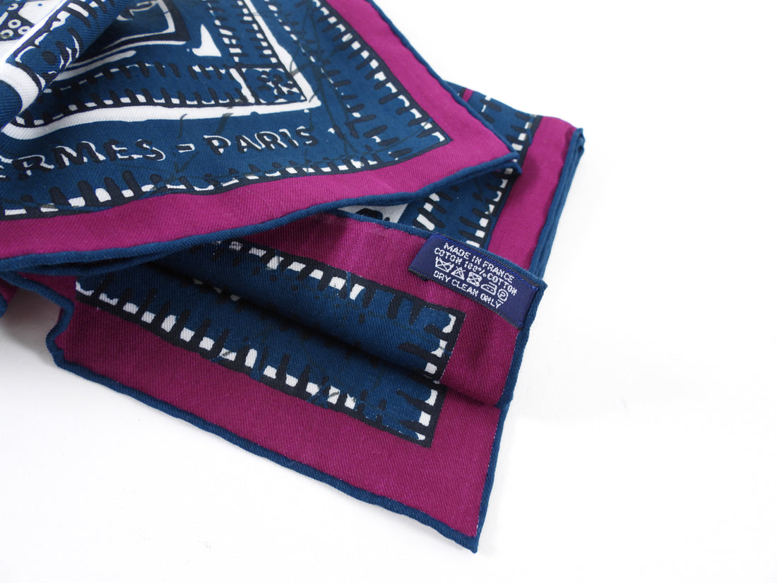 Hermes 65cm Cotton Batik Le Bou Bou Scarf Purple Teal