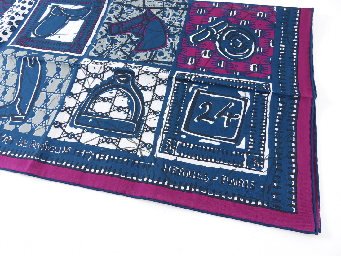 Hermes 65cm Cotton Batik Le Bou Bou Scarf Purple Teal