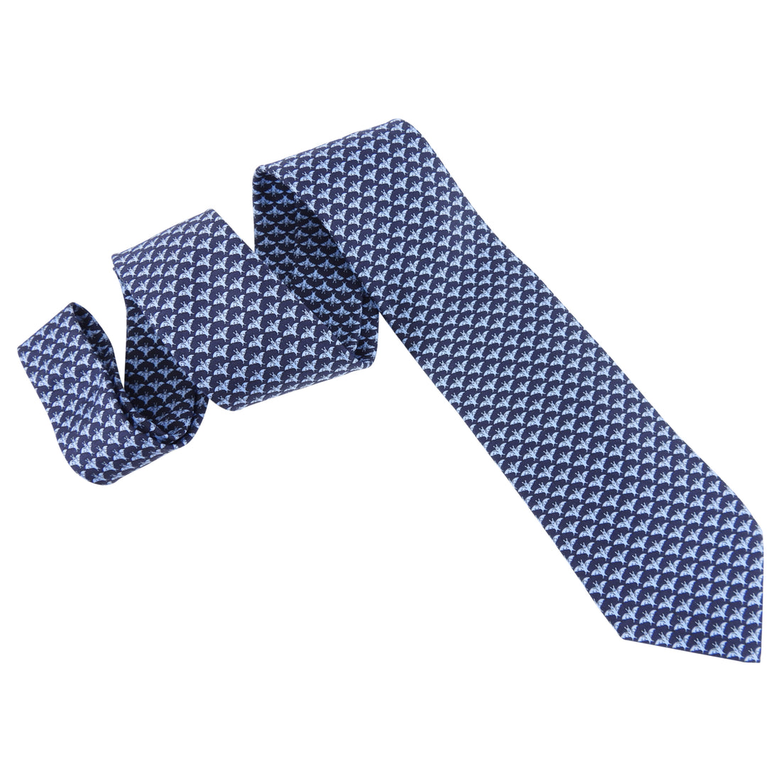 Hermes Blue and Navy Silk Tie with Bats 605721