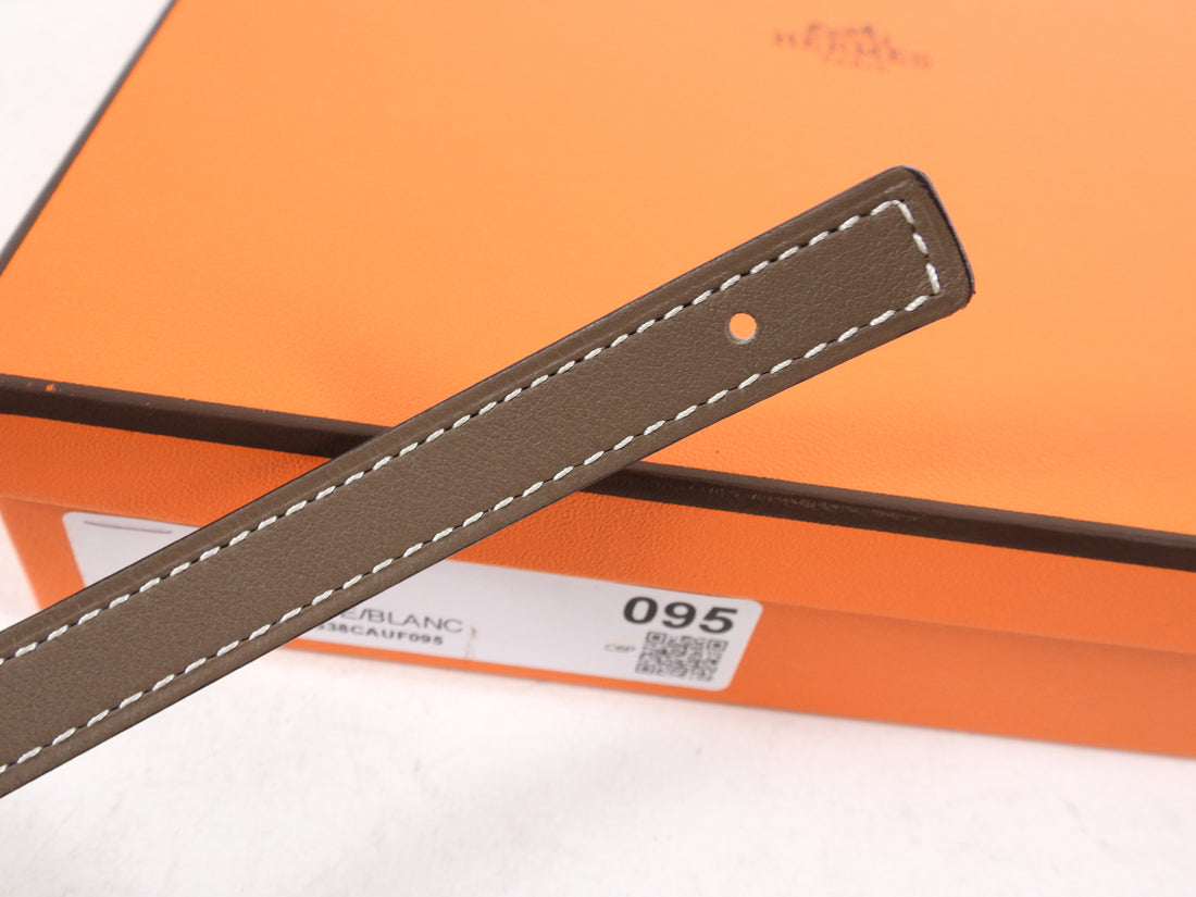 Hermes 13mm Leather Belt Strap - Etoupe and White - Size 95cm â I MISS YOU VINTAGE