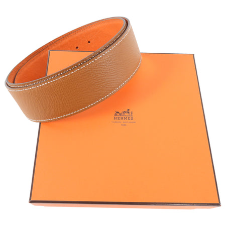 Hermes Orange and Gold Epsom Calfskin Leather 40mm Belt Strap - 80