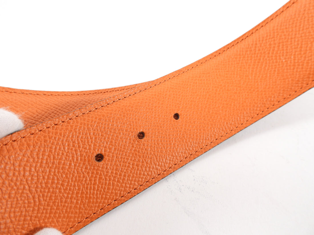 Hermes Orange and Gold Epsom Calfskin Leather 40mm Belt Strap - 80