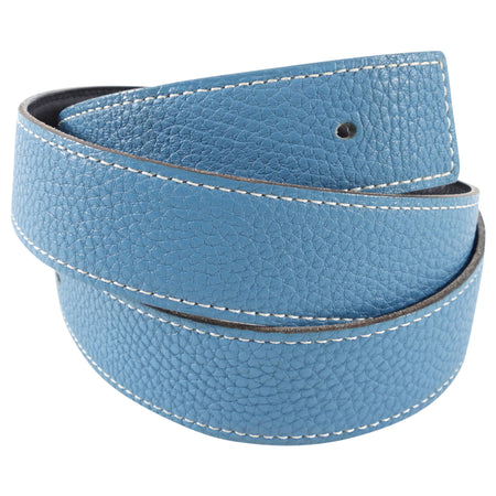 Hermes Black and Blue Reversible 30mm Belt Strap - 85cm