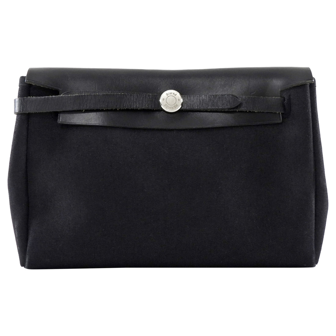 Hermes Black Canvas Toile and Leather Herbag Pochette Clutch Bag