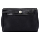 Hermes Black Canvas Toile and Leather Herbag Pochette Clutch Bag