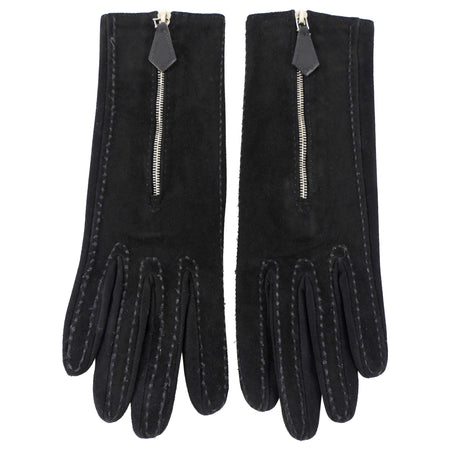 Hermes Black Suede Zip Detail Gloves - 6.5 / XS