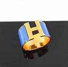 Hermes Blue Enamel and Goldtone XL H Cuff Bracelet