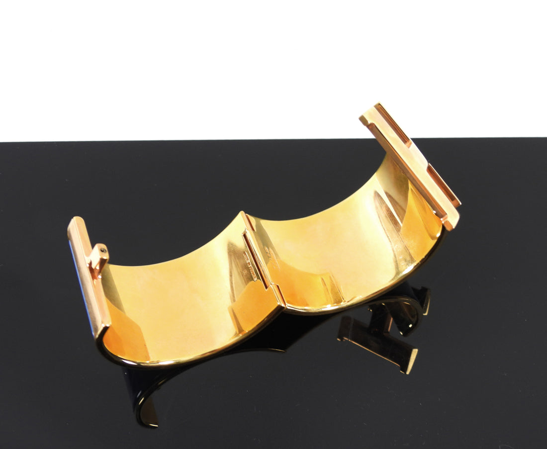 Hermes Blue Enamel and Goldtone XL H Cuff Bracelet