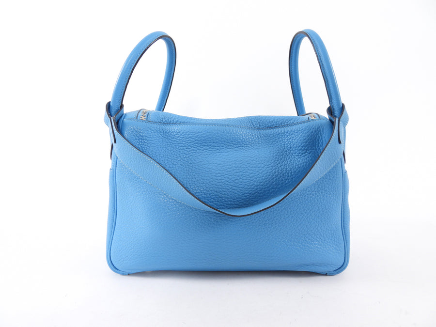 Hermes Blue Jean Clemence Leather Lindy 30 Bag PHW