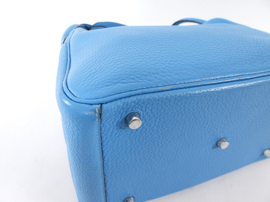 Hermes Blue Jean Clemence Leather Lindy 30 Bag PHW