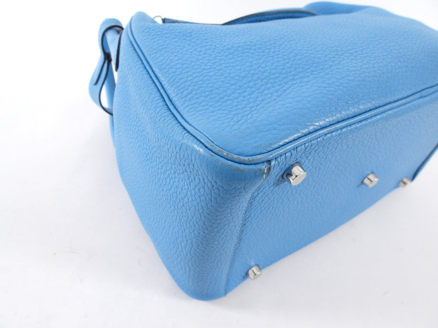 Hermes Blue Jean Clemence Leather Lindy 30 Bag PHW