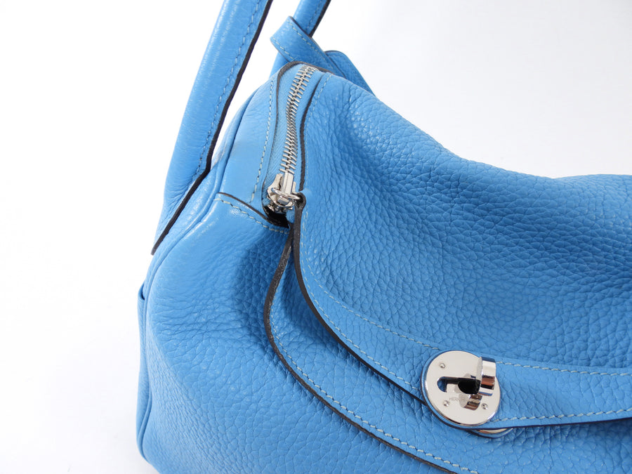 Hermes Blue Jean Clemence Leather Lindy 30 Bag PHW
