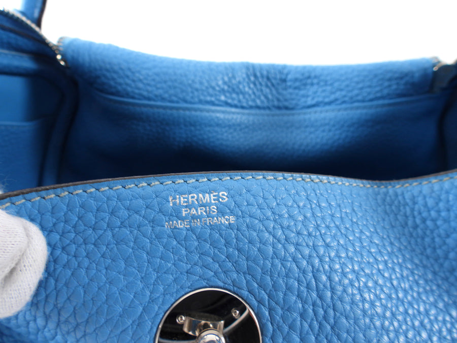 Hermes Blue Jean Clemence Leather Lindy 30 Bag PHW