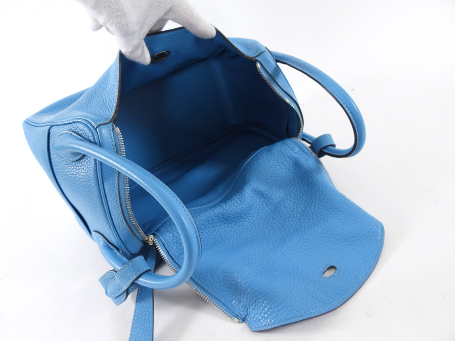 Hermes Blue Jean Clemence Leather Lindy 30 Bag PHW
