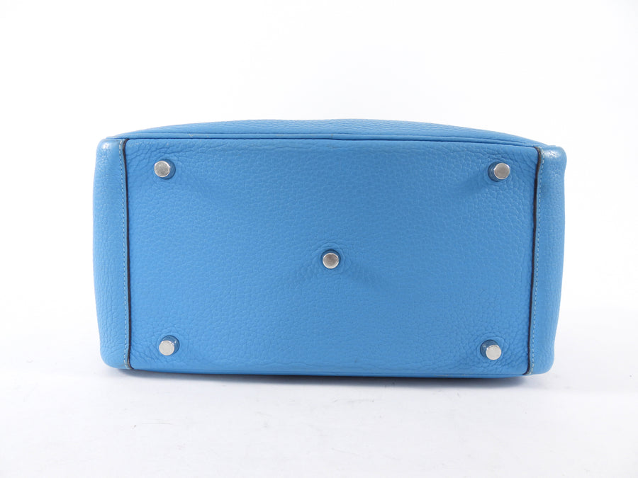 Hermes Blue Jean Clemence Leather Lindy 30 Bag PHW