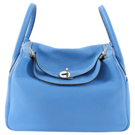 Hermes Blue Jean Clemence Leather Lindy 30 Bag PHW