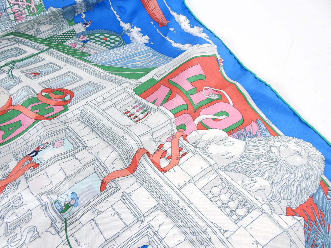 Hermes Le Grand Prix Blue White Pink Silk 90cm Scarf