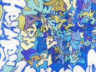 Hermes Blue Silk 45cm Graffiti Graff Scarf by Kongo