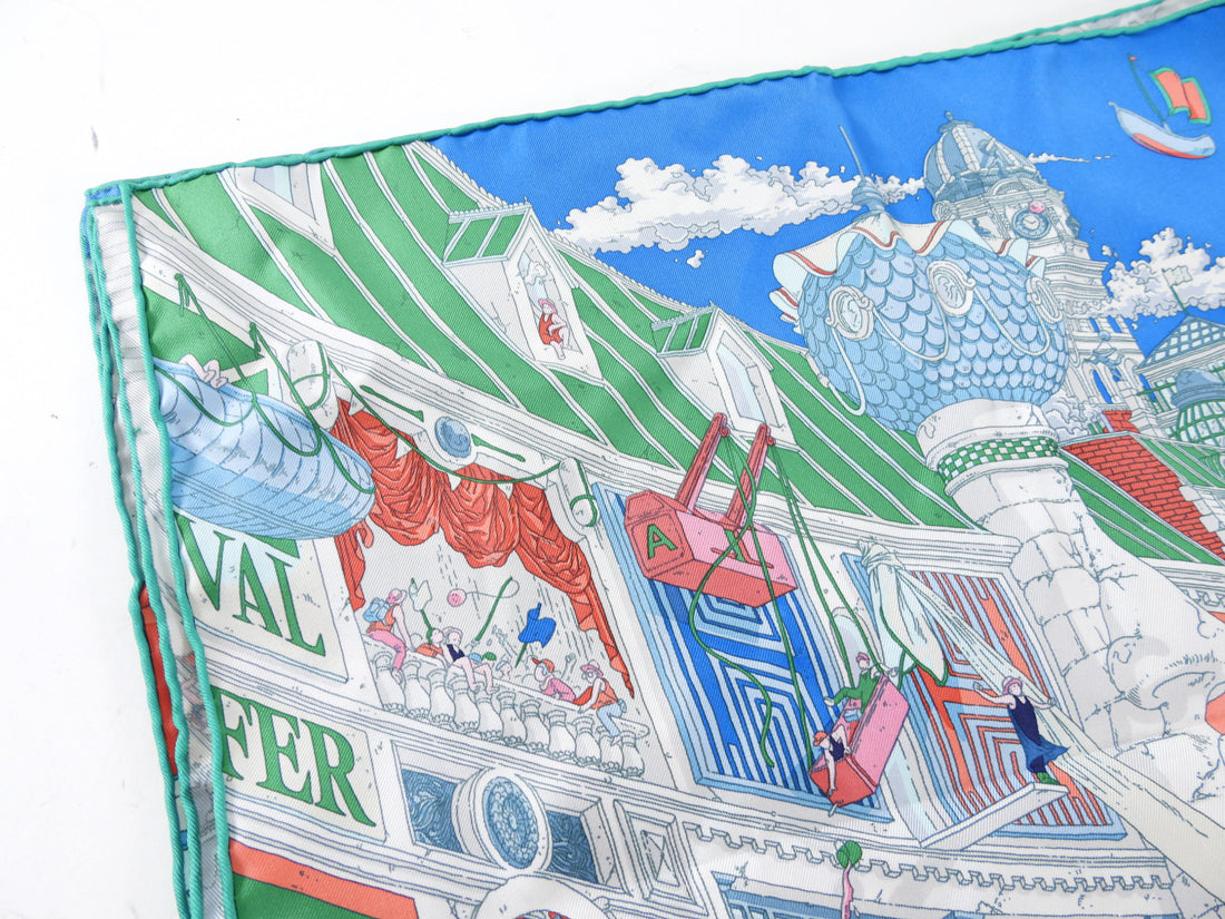 Hermes Le Grand Prix Blue White Pink Silk 90cm Scarf