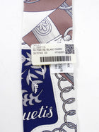 Hermes Cliquetis Twilly Silk Scarf Navy White Brown