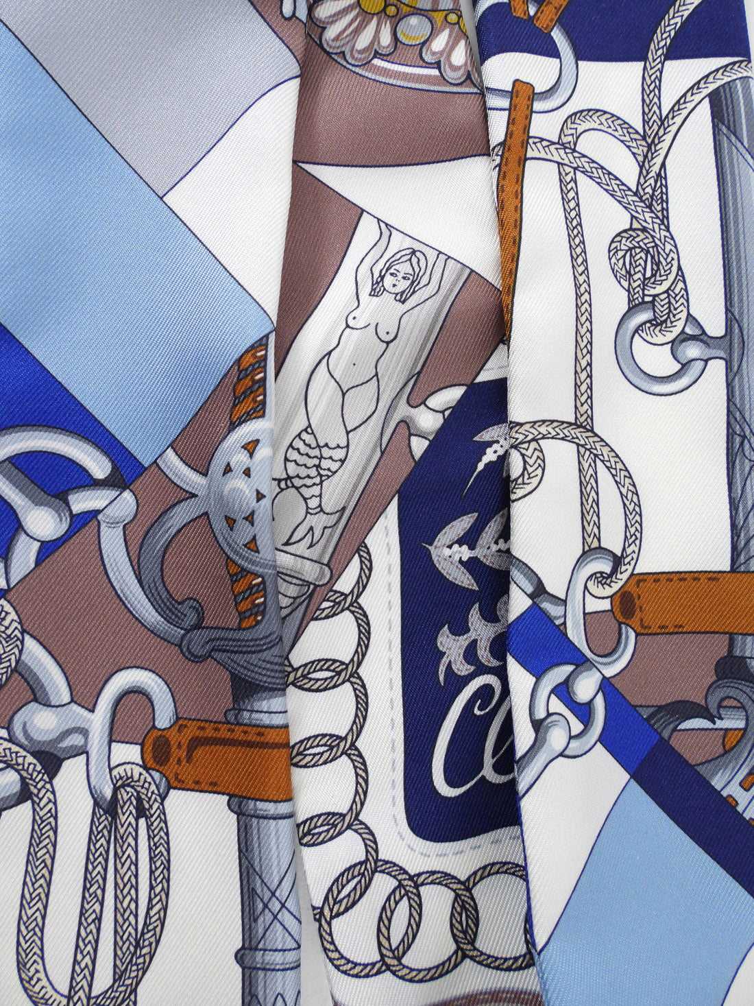 Hermes Cliquetis Twilly Silk Scarf Navy White Brown
