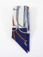 Hermes Cliquetis Twilly Silk Scarf Navy White Brown