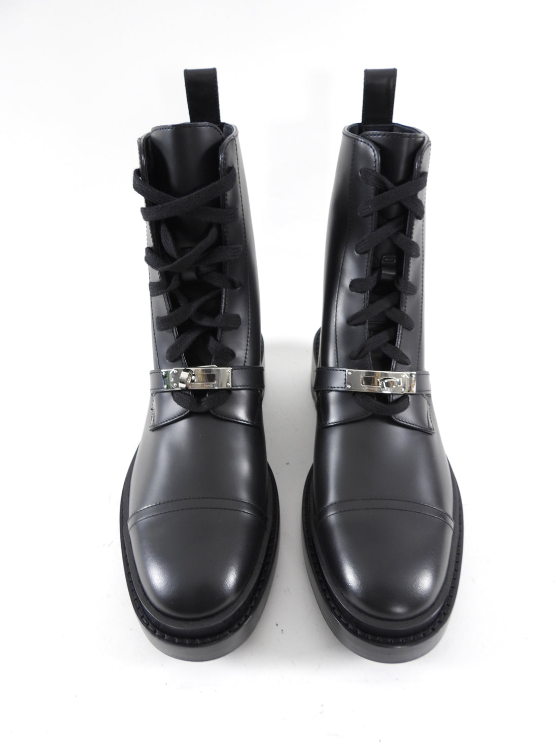 Hermes Black Leather Funk Ankle Boots - 37.5 / 37