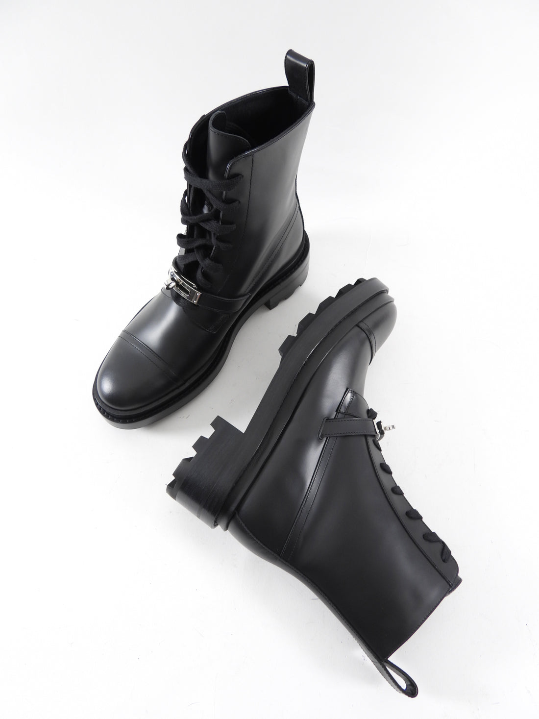 Hermes Black Leather Funk Ankle Boots - 37.5 / 37