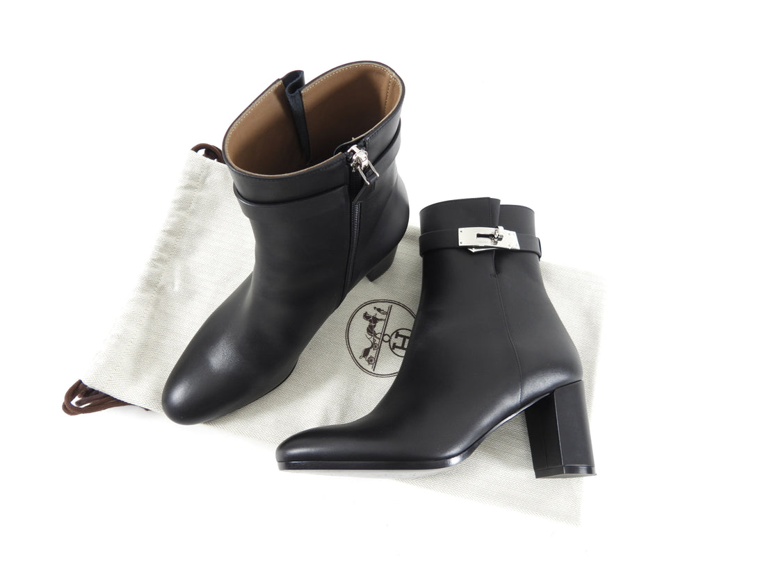 Hermes Black Leather PHW Saint Germain Ankle Boot - 36