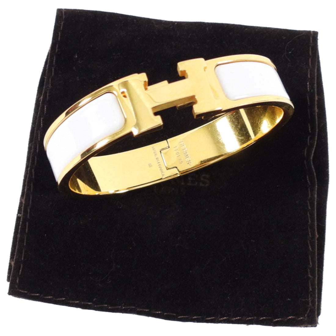 Hermes Clic H Goldtone White Enamel Bracelet - PM