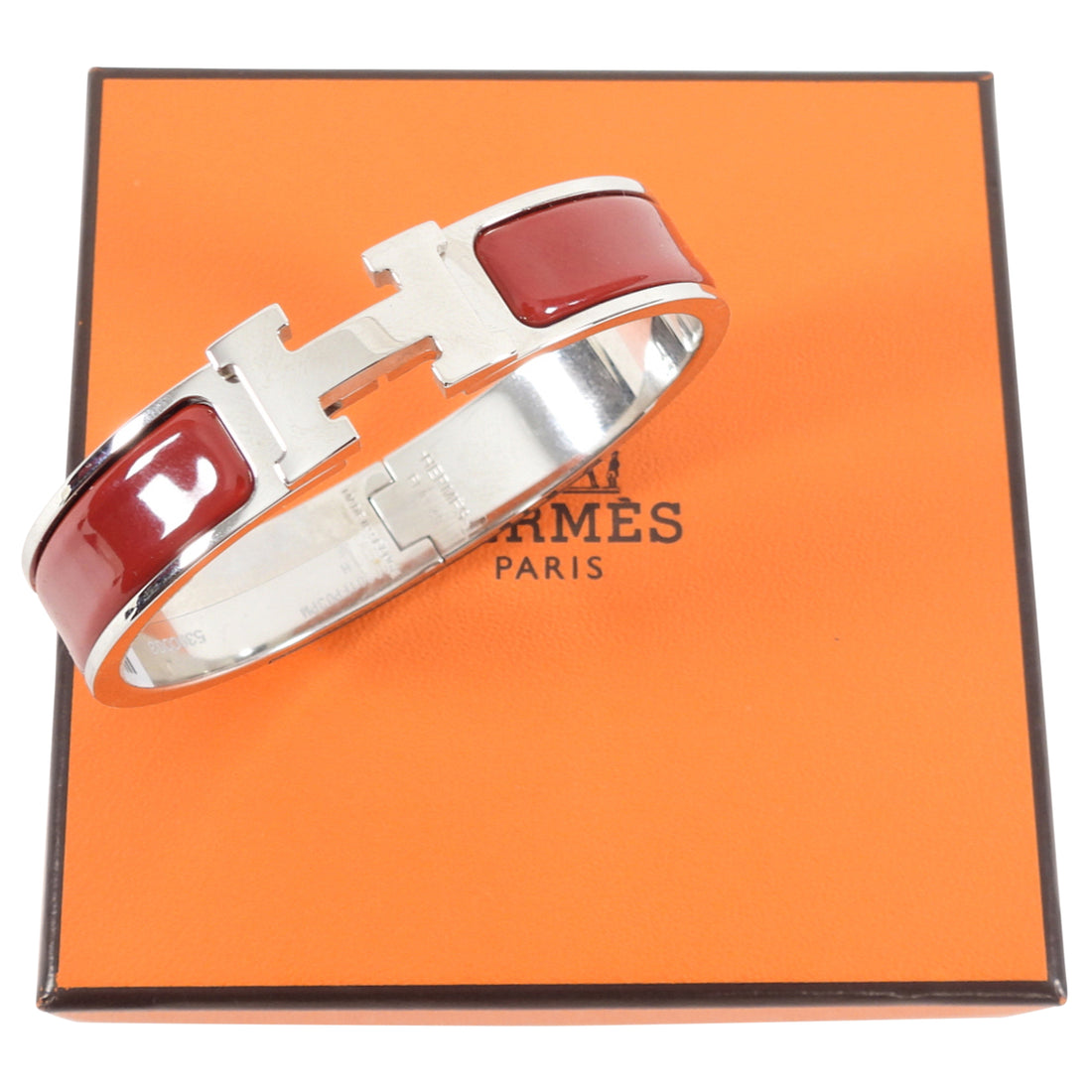 Hermes Clic H Rouge Red Enamel Bangle Bracelet - Size PM