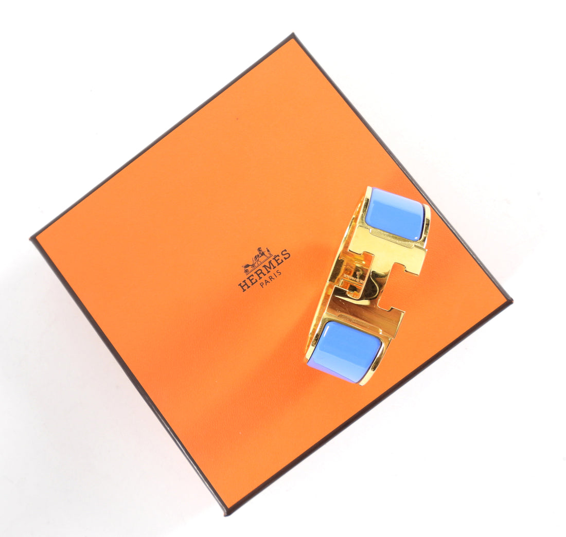 Hermes Blue Enamel Clic Clac H Bangle Bracelet GHW