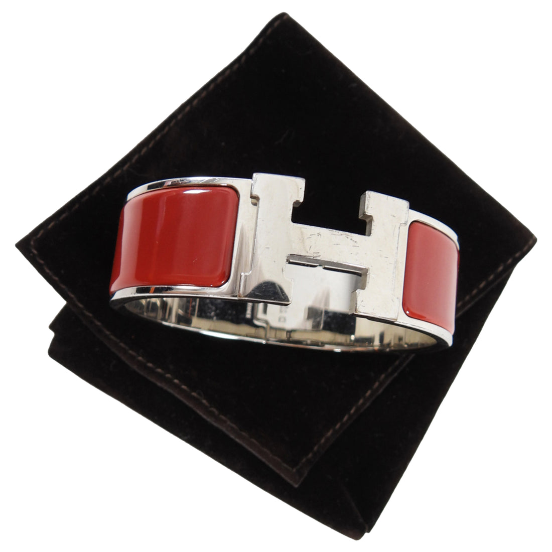 Hermes Red Enamel Clic Clac H Bangle Bracelet PHW - PM