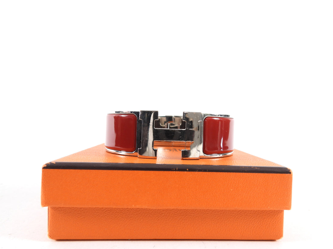 Hermes Red Enamel Clic Clac H Bangle Bracelet PHW - PM
