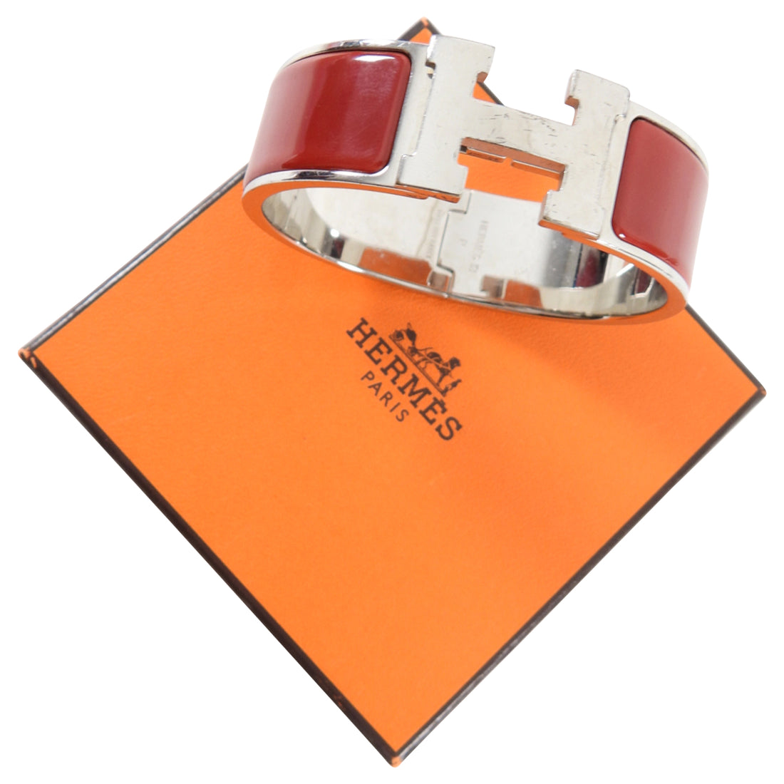 Hermes Red Enamel Clic Clac H Bangle Bracelet PHW - PM