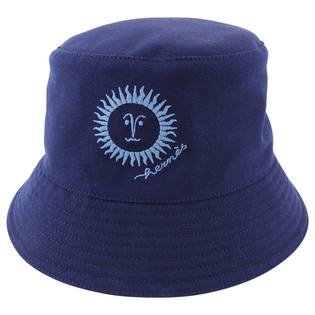 Hermes Navy Canvas Embroidered Gene Sunshine Bucket Hat - 59