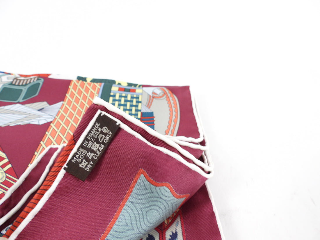 Hermes  Les Trésors d'un Artiste Burgundy / Red / Teal 90cm Silk Scarf