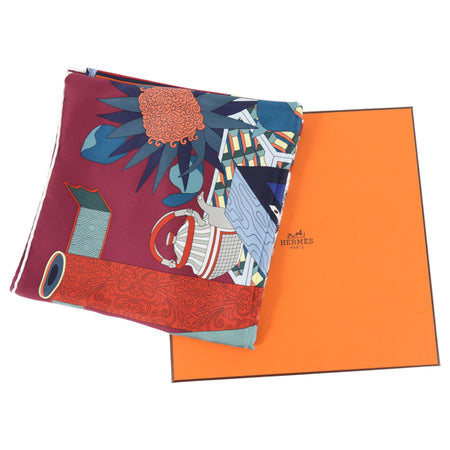 Hermes  Les Trésors d'un Artiste Burgundy / Red / Teal 90cm Silk Scarf