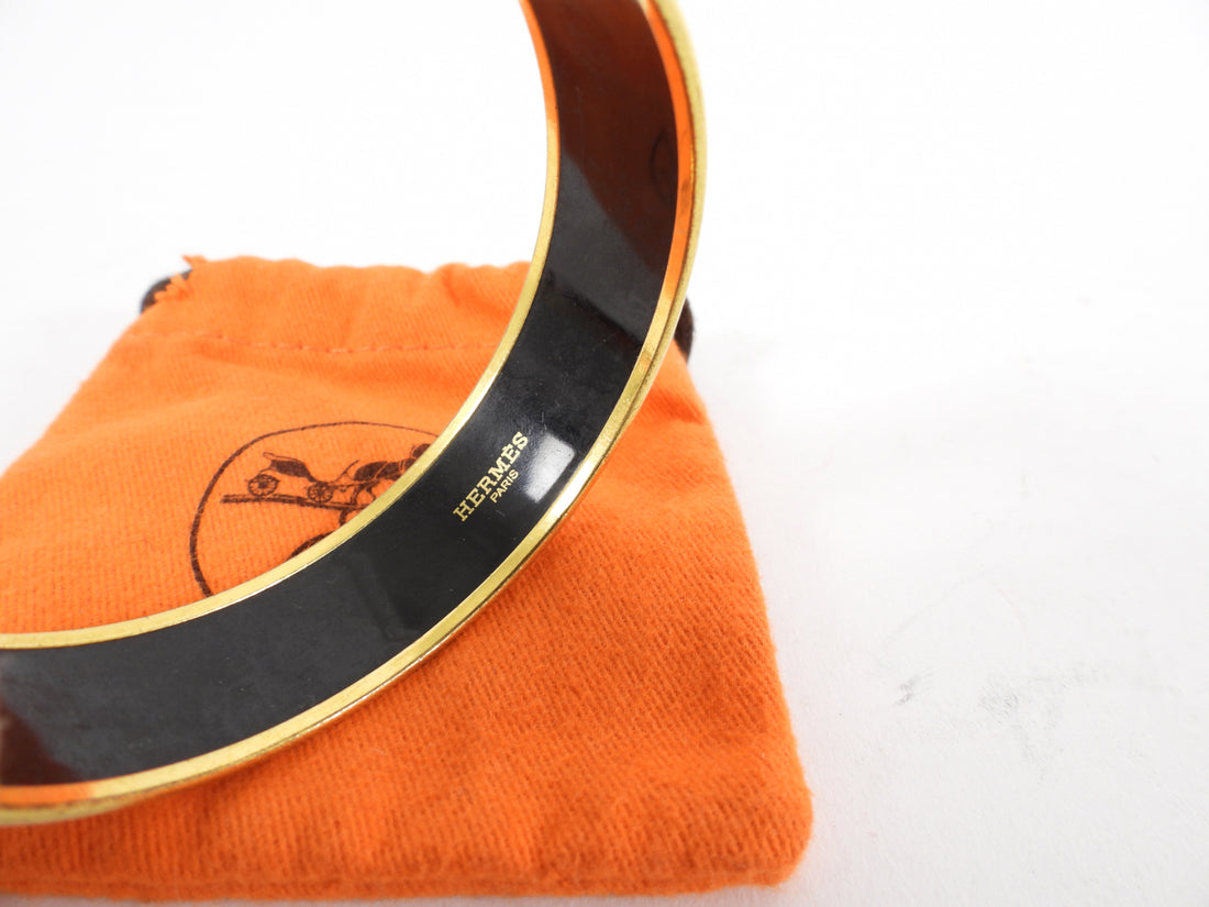 Hermes White and Gold Caleche Enamel Bangle