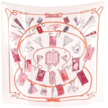 Hermes Carnets De Bal 90cm Silk Scarf Coral Ivory Purple