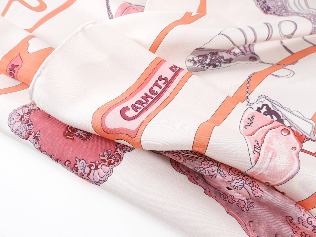 Hermes Carnets De Bal 90cm Silk Scarf Coral Ivory Purple