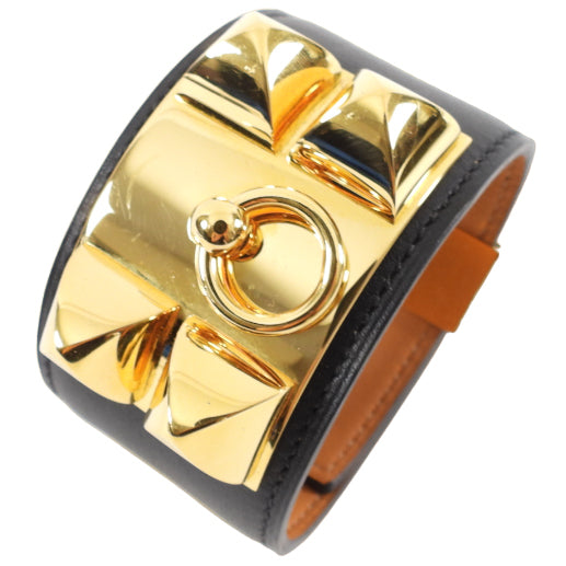 【出会えた一点物】HERMES CDCブレスレットブラックGHW Hermes Collier de Chien CDC Black Leather Cuff Bracelet GHW