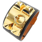 Hermes Collier de Chien CDC Black Leather Cuff Bracelet GHW