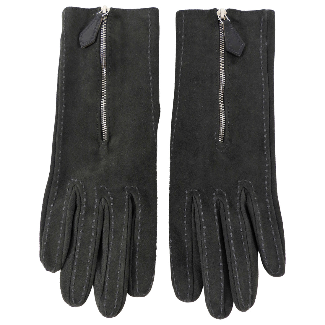 Hermes Dark Charcoal Grey Suede Zip Detail Gloves - 6.5 / XS