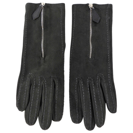 Hermes Dark Charcoal Grey Suede Zip Detail Gloves - 6.5 / XS