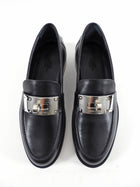 Hermes Black Leather Hot Loafer with Kelly Turn Lock - 37.5