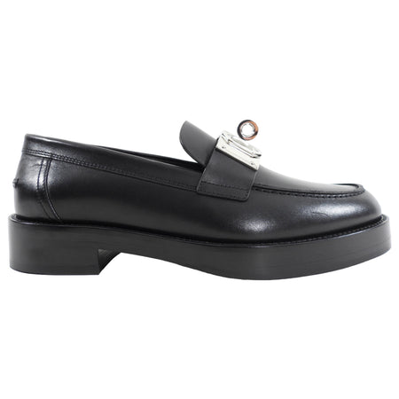 Hermes Black Leather Hot Loafer with Kelly Turn Lock - 37.5