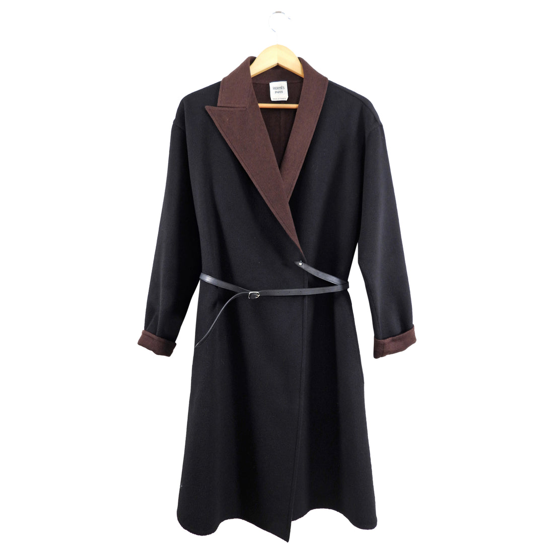 Hermes Black and Brown Double Faced Cashmere Belted Coat - FR40 / 8 (M)