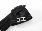 Hermes Vintage Black Suede Crystal H Buckle Gloves - XS 6.5