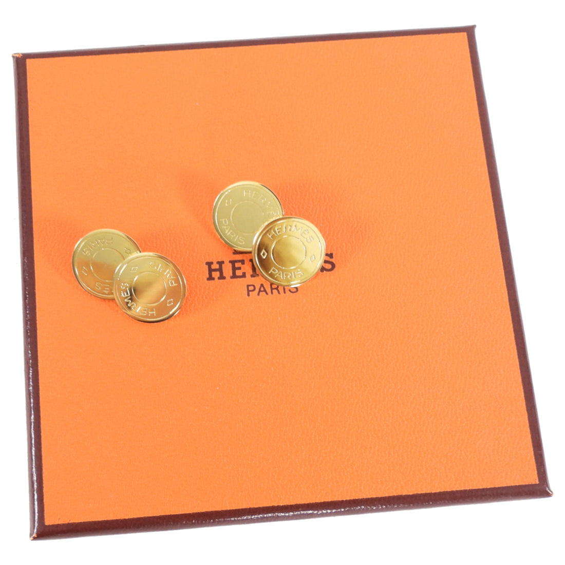 Hermes Goldtone Brass Clou de Selle Cufflinks